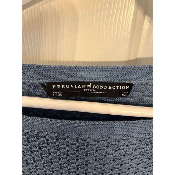 Peruvian Connection Blue Loose Knit Batwing Short Sleeve Sweater SZ M/L NWOT - Picture 4 of 6